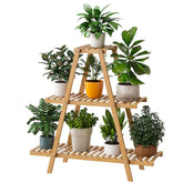 Furshus Bamboo Plant Stand front view shows a sturdy 3-tier indoor/outdoor display.