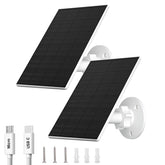 FutureZen 2W solar panel mounted on exterior wall powering outdoor security cameras.