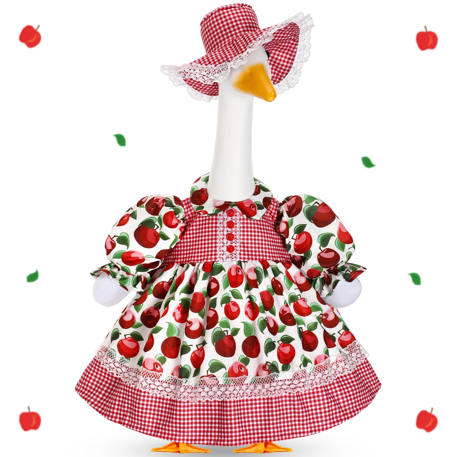 FuWeave apple-themed goose outfit set adds playful charm to lawn decor.