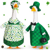 FuWeave St Patrick's Day goose outfit in buffalo check enhances festive lawn decor.