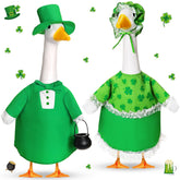FuWeave St Patrick's Day goose outfit with green clover pattern for yard display