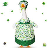 FuWeave shamrock goose outfit on a 17-inch lawn goose boosts curb appeal.