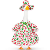 FuWeave Watermelon Porch Goose Outfit with skirt and hat enhances outdoor garden decor