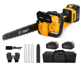 FXAFXA 12in electric chainsaw battery powering clean cuts on seasoned timber