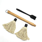 FXFSTEEL basting mop with wooden handle for precise sauce application during grilling
