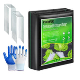 FYFMFER weed barrier fabric unrolled over soil to block weeds while allowing water through.