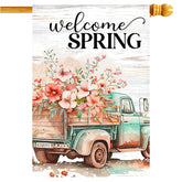 FZMHASLWW welcome spring floral truck flag, double-sided for porch greetings