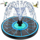 GAIZERL solar fountain with cyan flower center enhances birdbath with vibrant color.