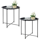 Garden 4 you end table folding tray, black round design for easy serving and storage.