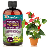 Gardenera 3-1-2 liquid fertilizer bottle shown for consistent plant nourishment.