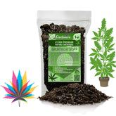 Gardenera Just-Add-Water potting soil mix bag close-up showing a nutrient-rich blend for hemp cultivation.