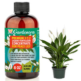 Gardenera Peace Lily fertilizer bottle with balanced 3-1-2 formula for vibrant indoor blooms.