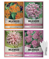 Gardeners Basics Milkweed Rose Seeds packet ready for monarch-friendly pollinator gardens.