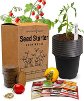 Gardeners Basics tomato seeds display eight varieties for fresh homegrown tomatoes.