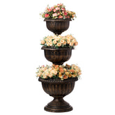Gardenised triple-stack flower bowl urn bronze overview, highlighting an elegant outdoor display.