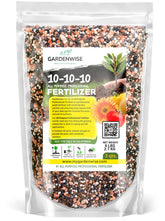 GardenWise 10-10-10 slow-release granules ready for steady outdoor feeding