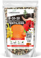 GardenWise Elite 8-10-10 granules being applied to a banana tree for strong roots and growth.