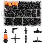 Gardrip 250-piece drip fittings kit with barbed connectors and tees for easy irrigation.