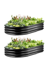 Gartist 2-pack raised bed side view in black galvanized steel for outdoor use.