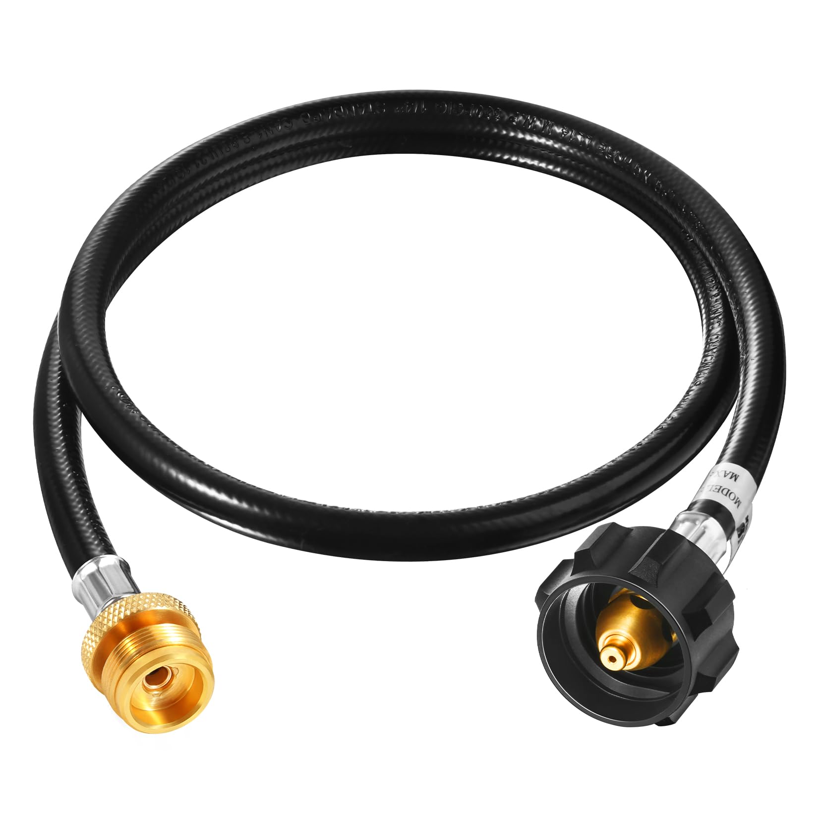GasSaf 4ft propane hose connector with flexible reach for portable grills.