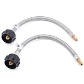 GasSaf 12-inch RV propane hose with stainless braid for durable outdoor cooking connections.