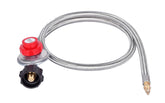 GasSaf regulator with 4 ft hose shown in outdoor cooking setup