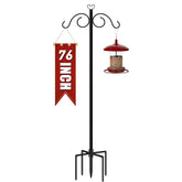 GATSUNS double shepherds hook with heavy-duty base showcases bird feeders and lanterns.