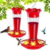 Gbekery glass hummingbird feeder top view shows six ports for multiple hummingbirds.