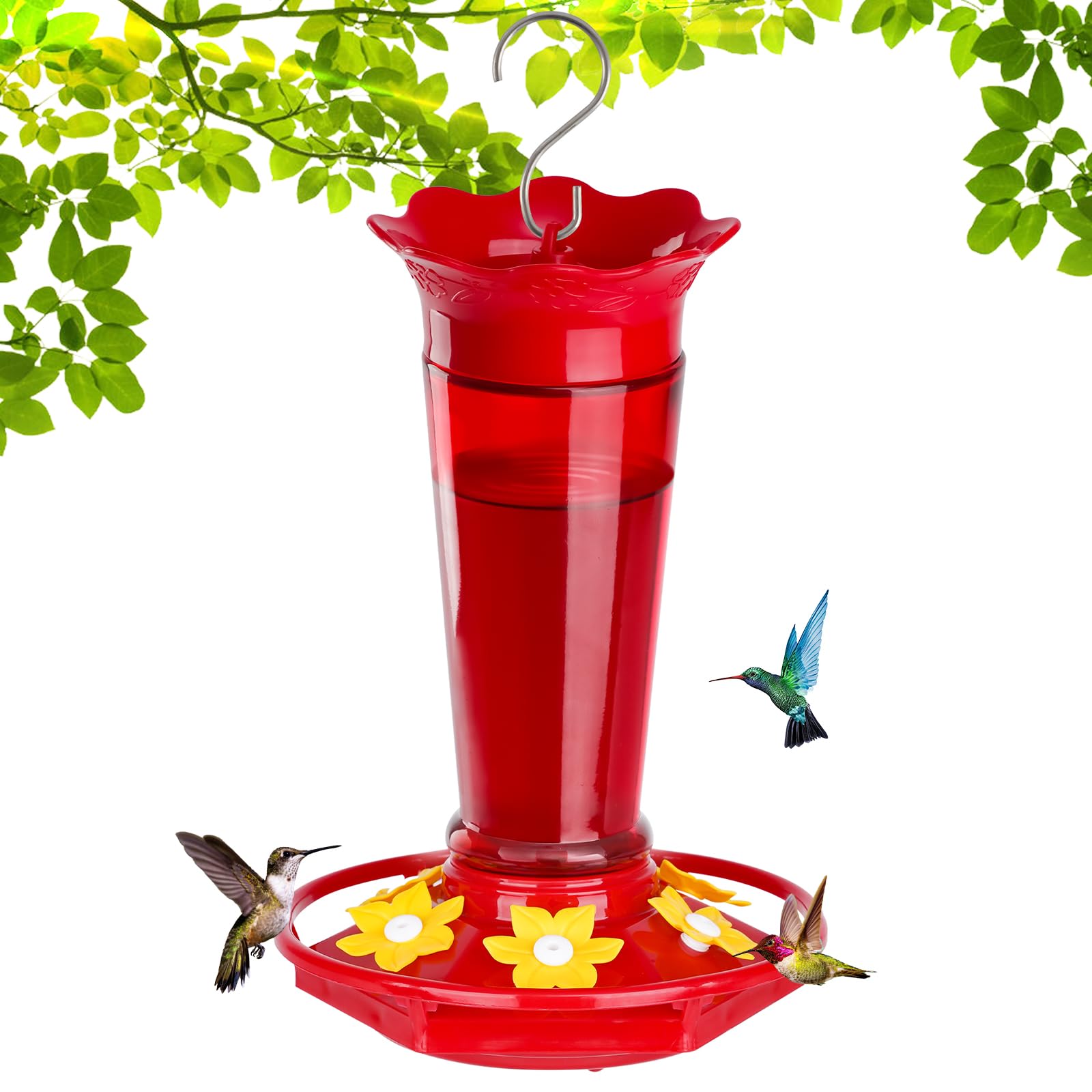 Gbekery Glass Hummingbird Feeder top view with six ports for multiple visiting hummingbirds