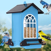 Gbekery Squirrel-Proof Feeder blue lid close-up showing secure closure for worry-free feeding