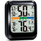 G.CATACC digital hygrometer display with real-time temperature and humidity readings.