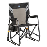 GCI Outdoor Stowaway Rocker setup image showcases quick, portable campsite seating.
