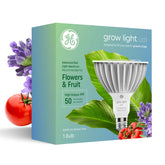 GE Grow LED PAR38 bulb indoors lighting an herb garden for healthier growth.