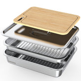 Geesta deep stainless steel tray for marinating and prep.