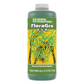 General Hydroponics Floragro 2-1-6 nutrient bottle supports structural growth for healthy plants.