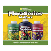 General Hydroponics FloraSeries Trial Pack bottles on display for easy nutrient selection