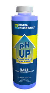 General Hydroponics pH Up 8 oz bottle label for pH adjustment in hydroponics