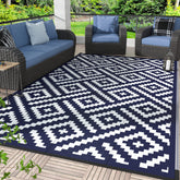 GENIMO 5x8 navy and white outdoor rug with reversible geometry for patio use