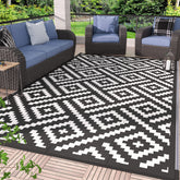 GENIMO 5x8 outdoor rug top view reveals dual-sided geometric patterns for patio spaces.