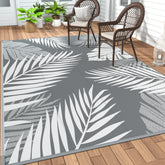 GENIMO outdoor rug 6x9 with palm leaf pattern in grey and white for stylish patios