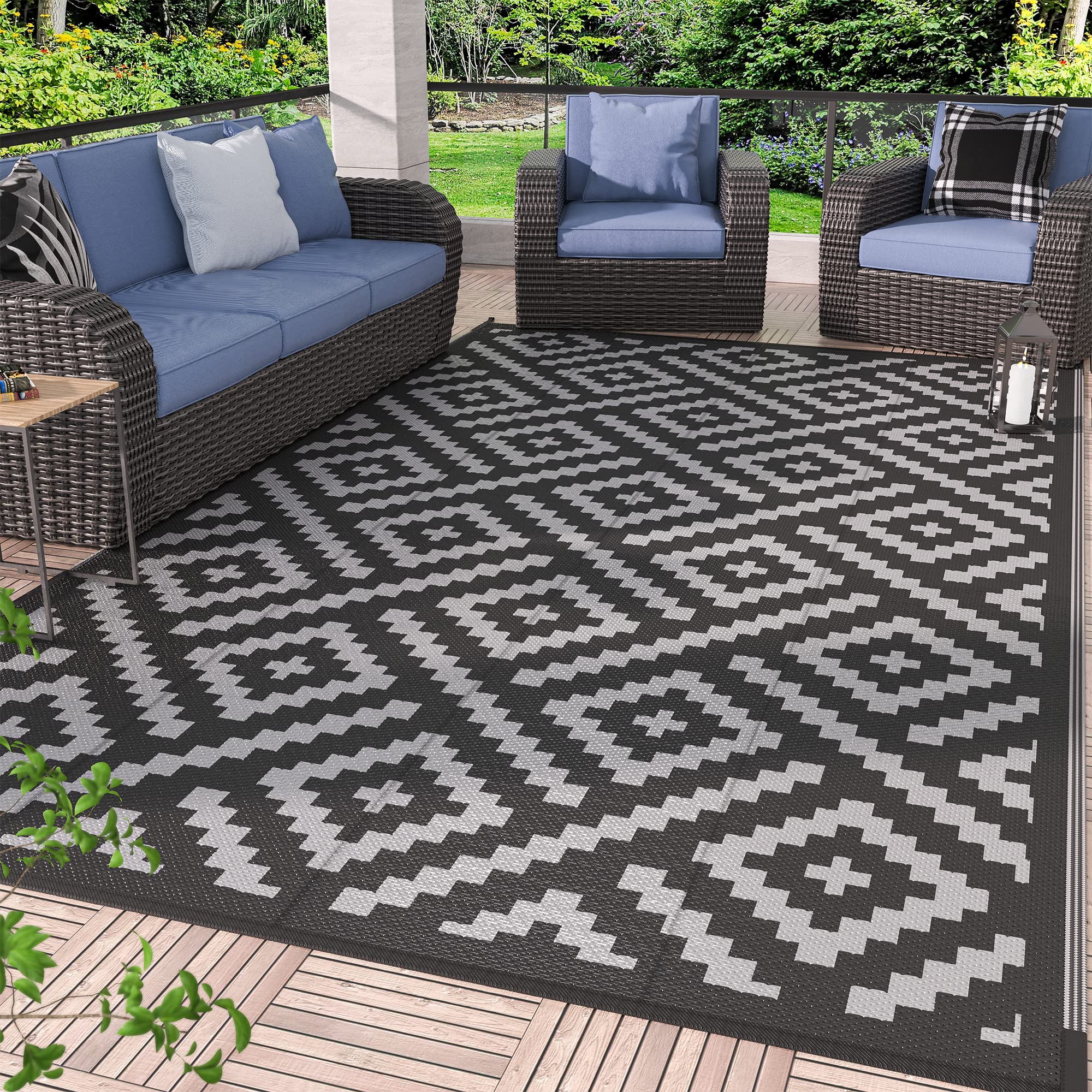 GENIMO outdoor rug 6x9 for patio shows spacious area with easy-clean appeal