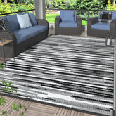 GENIMO 6x9 outdoor rug top view, black and white, soft underfoot for patio comfort