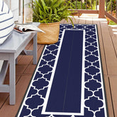 GENIMO outdoor rug in blue and white 2.5x8 layout for patio comfort and easy care