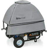 Gentent GenTent open frame running cover in slate, side view showing weather protection