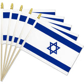 Geodurn Israeli flag on a wood pole, 5x8 inches, ideal for waving at parades.