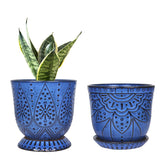 Gepege beaded ceramic planter blue top view showing 5.9-inch opening for inner pots