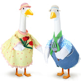 Geyoga goose outfit blue-pink gardener style for bright yard decor