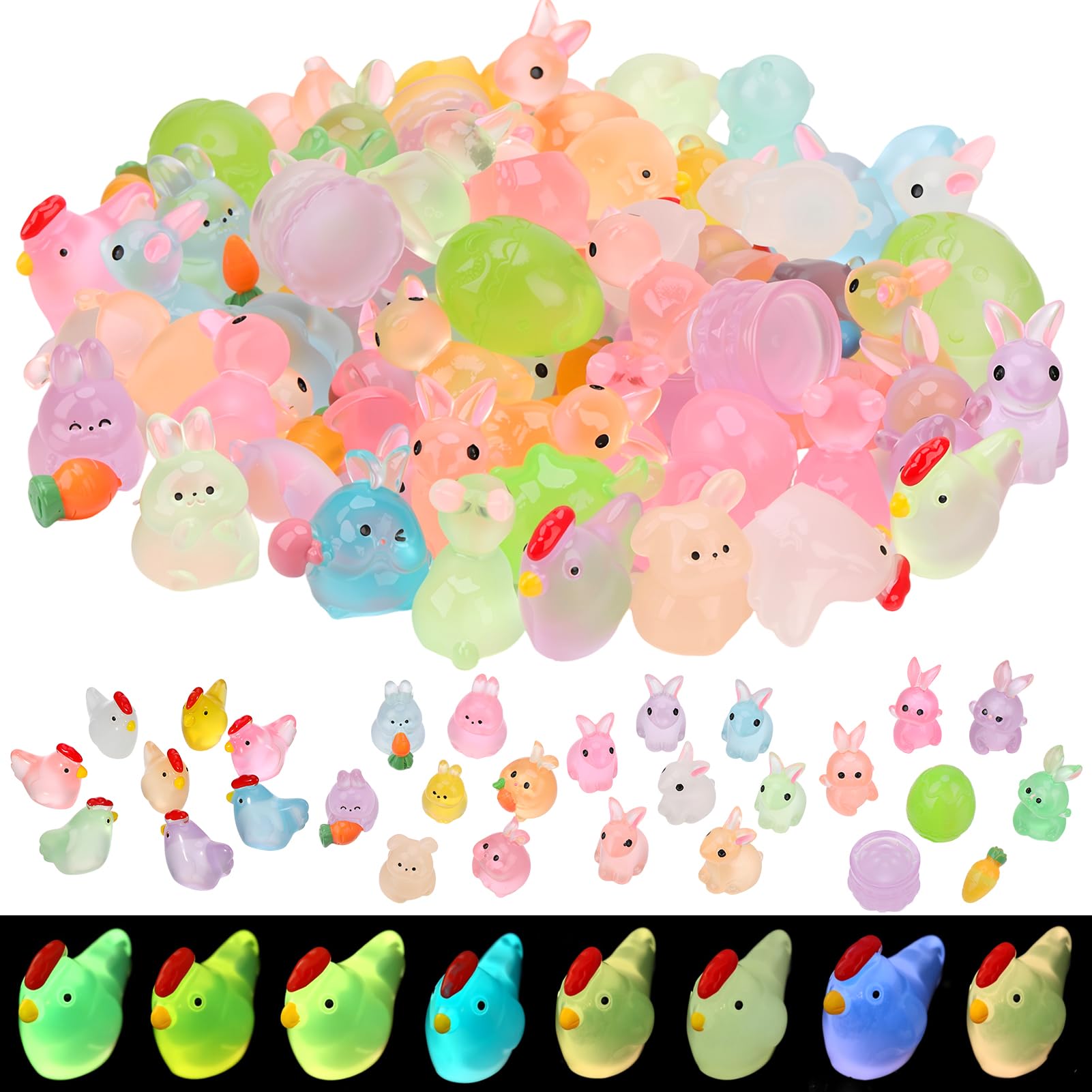 GGSTDDUP 68pcs Easter mini bunny figurines glow for enchanting seasonal decor.