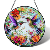 GICEY stained glass hummingbird sun catcher in green hues reflects sunlight beautifully.
