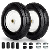 GICOOL 16-inch flat-free tire and wheel, front view for wheelbarrows with durable solid tread.